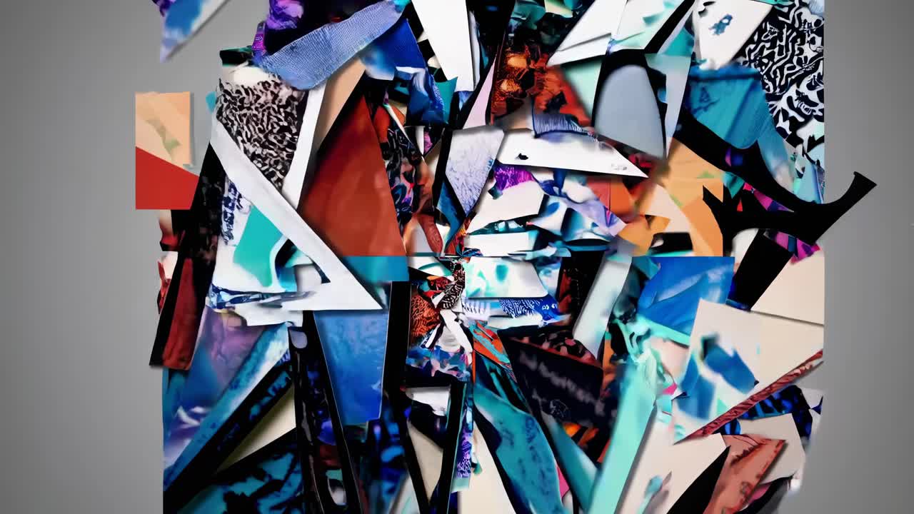 Abstract video art with a dynamic collage of colorful geometric shapes