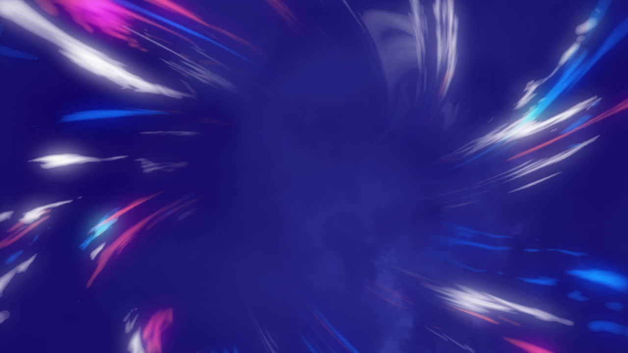 Animation of glowing light trails and copy space over purple background