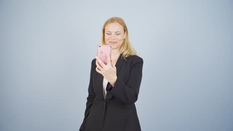 video of business woman making video call on phone.