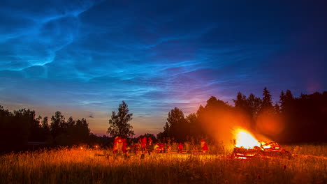 beautiful blue clouds over an open picnic site by the forest -time lapse