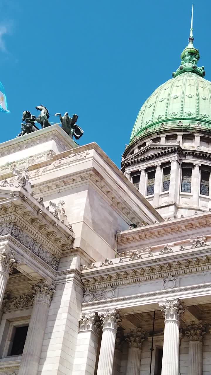 Vertical view of National Congress Building of Argentina, Buenos Aires city daylight skyline