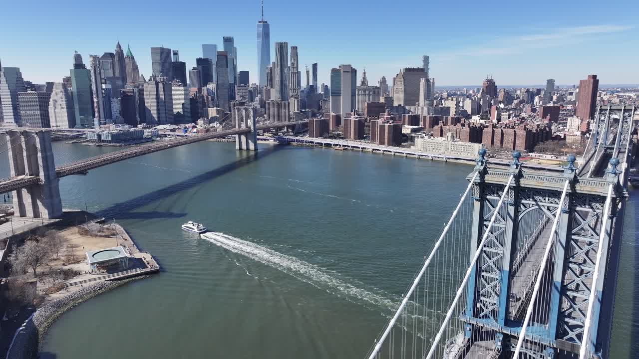 Manhattan Bridge At Manhattan In New York United States. Highrise Buildings Scenery. Brooklyn Bridge Landscape. Manhattan Bridge At New York United States. Highway Road Background