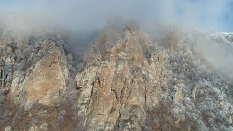 misty mountain peaks in winter