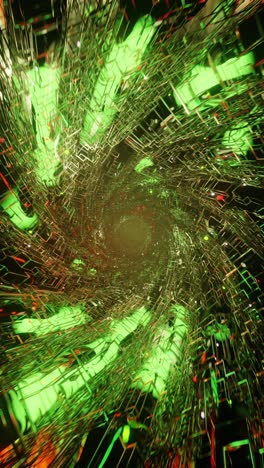 flying inside data cables. the green tunnel. vertical looped video