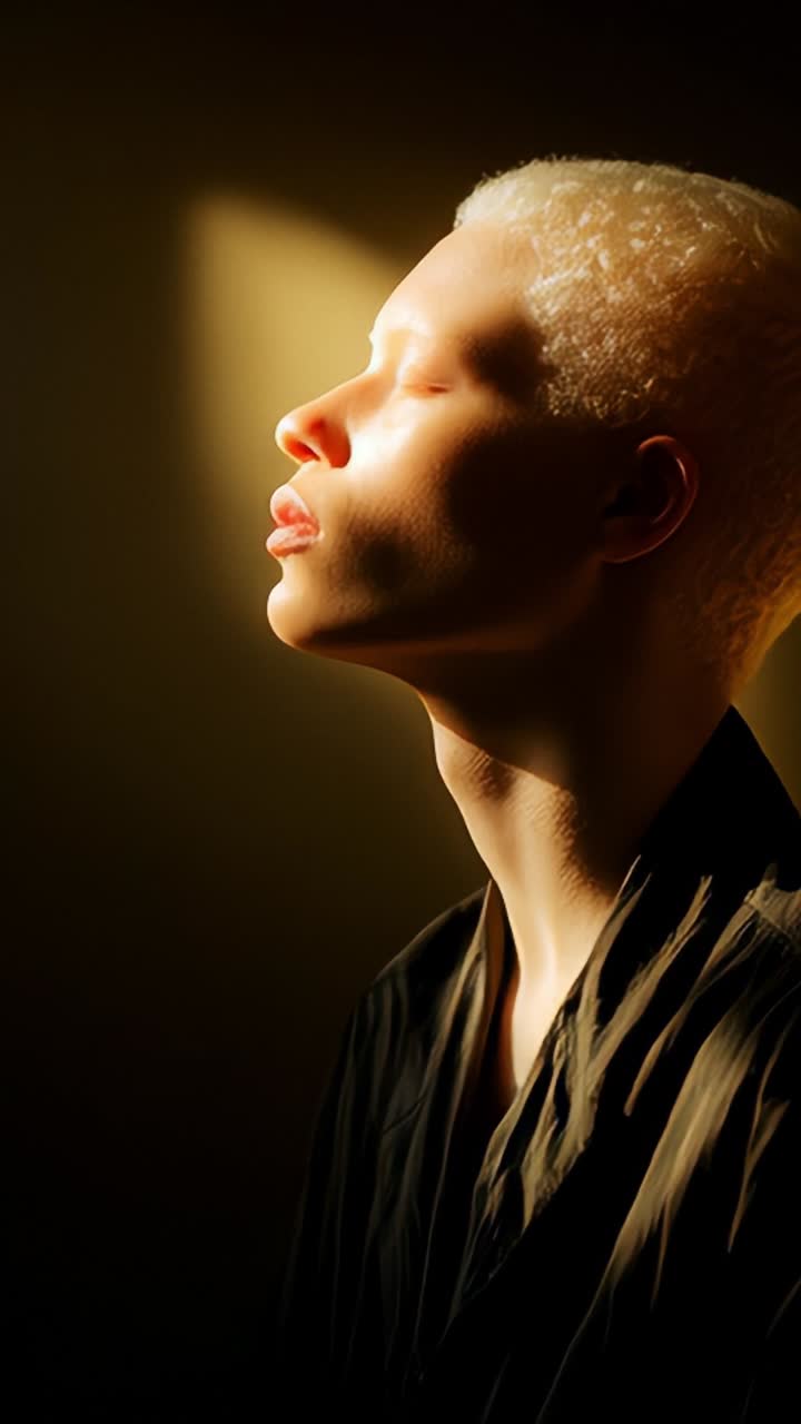 A Captivating Portrait of Serene Beauty Illuminated by Soft Light, Highlighting Unique Features and Poised Expression in a Graceful Setting