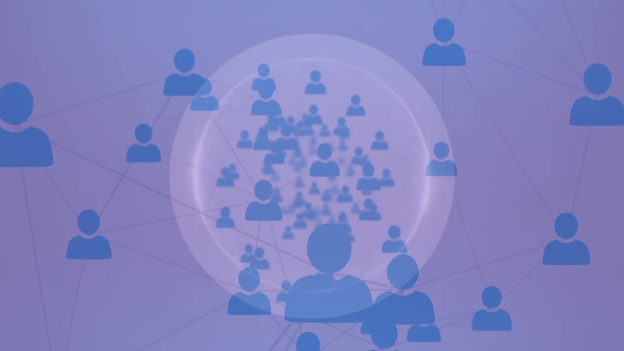 ⁇ 색 배경에 연결 네트워크와 미디어 아이콘의 애니메이션