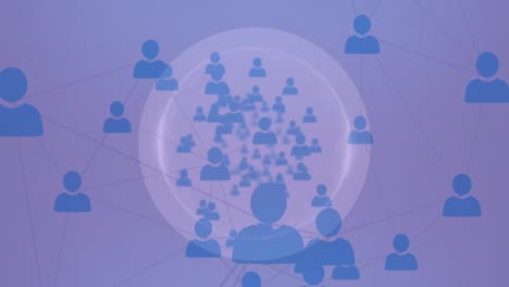 animación de la red de conexiones y iconos de medios en fondo blanco