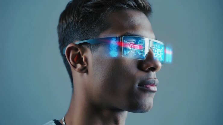 Man wearing augmented reality glasses
