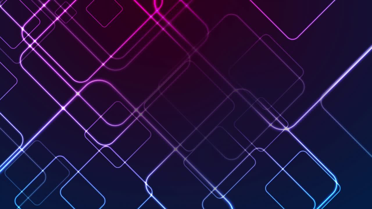 azul púrpura brillantes cuadrados de neón fondo de movimiento de tecnología abstracta