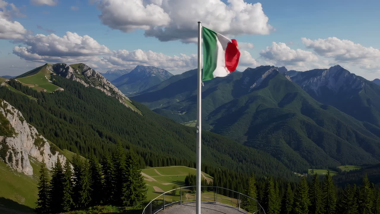 Italian Flag on Mountain Peak