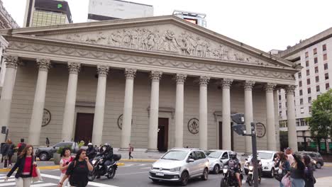 pedestrian cross at metropolitan cathedral of south american capital, cityscape at historic center