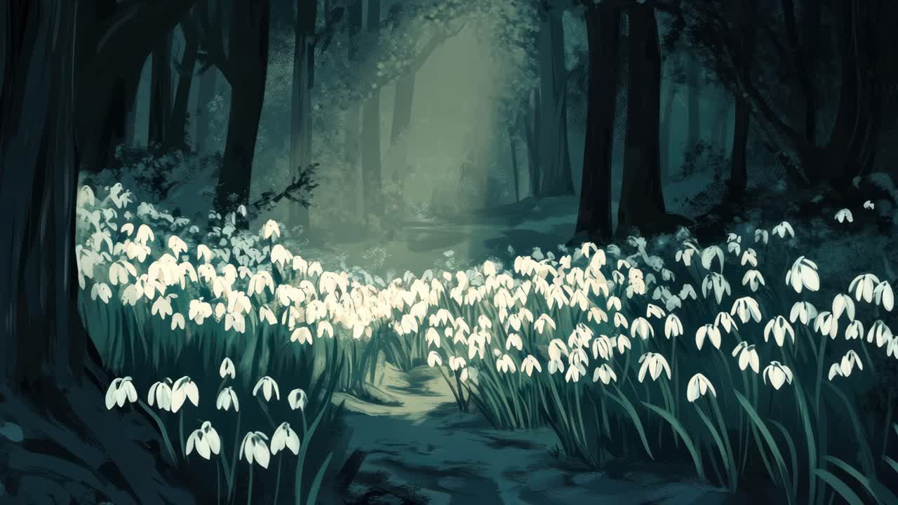 Förtrollande skogsscen med glödande blommor, fångad från en låg vinkel