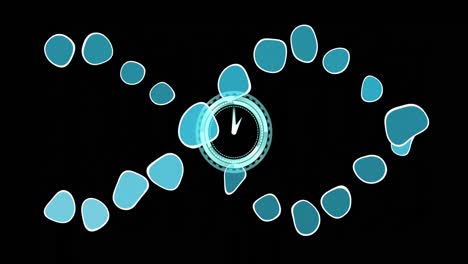 Animation-of-clock-moving-over-dna-strand-on-black-background