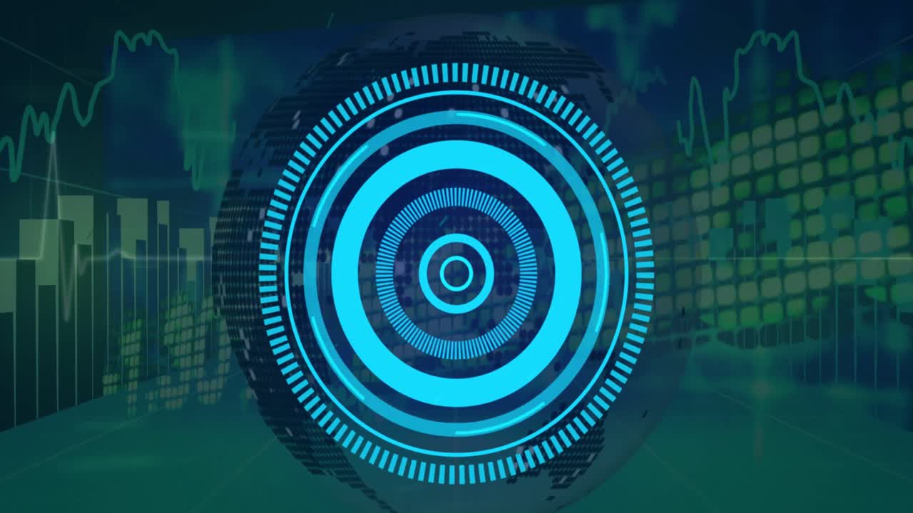 animación de escaneo de alcance sobre el globo y procesamiento de datos en fondo negro