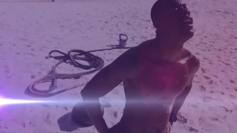 animación de luces brillantes sobre un hombre afroamericano que hace ejercicio