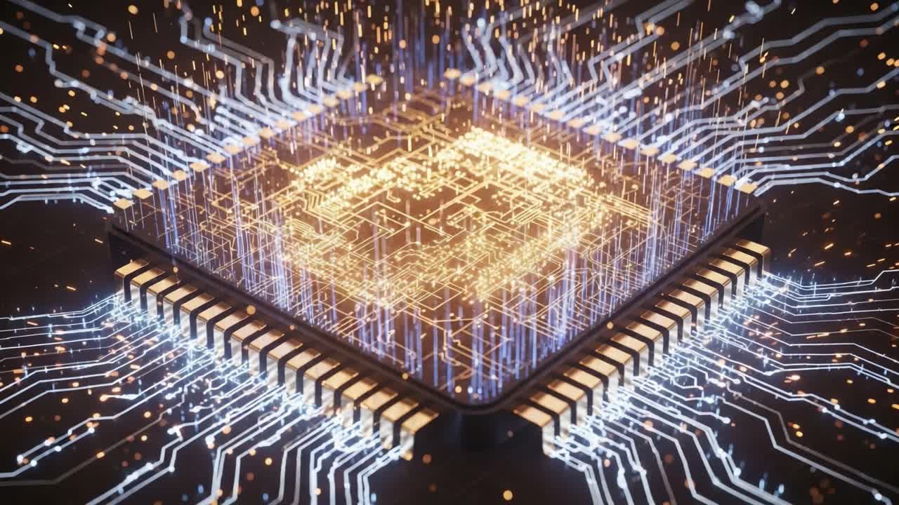 A Stunning Visual Representation of a Microprocessor with Electric Sparks and Circuitry, Showcasing Cutting-Edge Technology and Digital Innovation