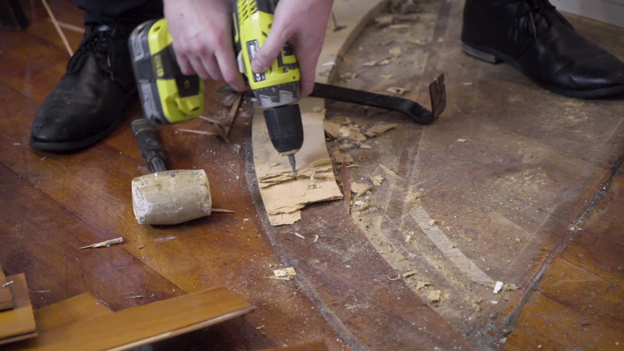 Drill being used in restaurant renovation.