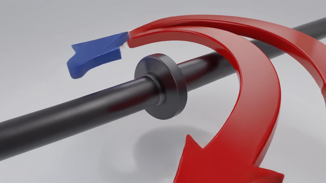 Red and Blue Arrows Rotating in Opposite Directions Around a Rod