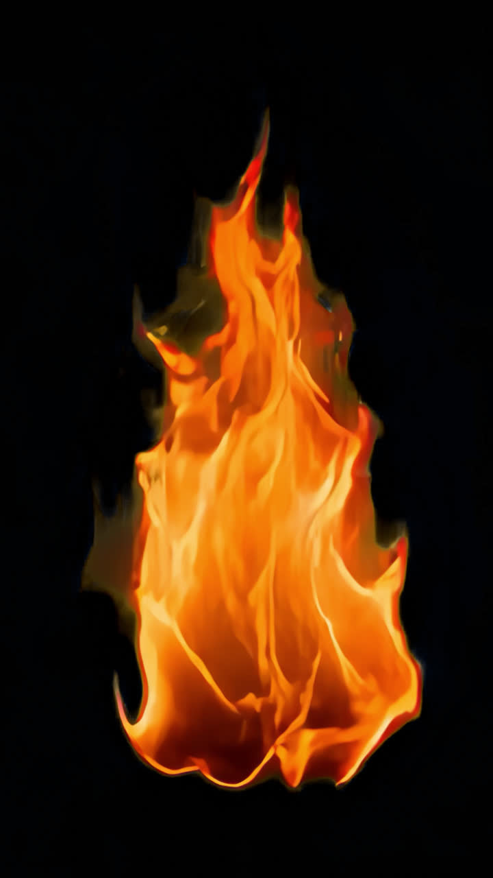 Vivid fiery flame against black animated overlay, transparent 4K video, alpha channel, ProRes 4444