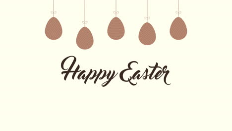 animated closeup happy easter text and eggs on brown background