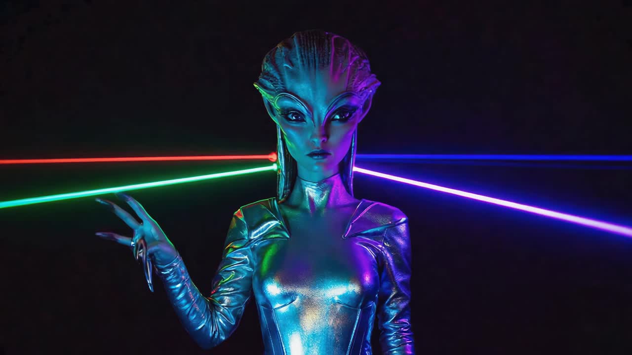 Alien Being Amidst Laser Beams