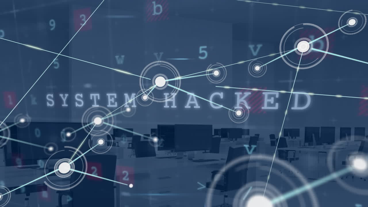 System hacked text animation over network connections in office