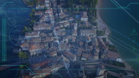 animation of data processing and network of connections over cityscape