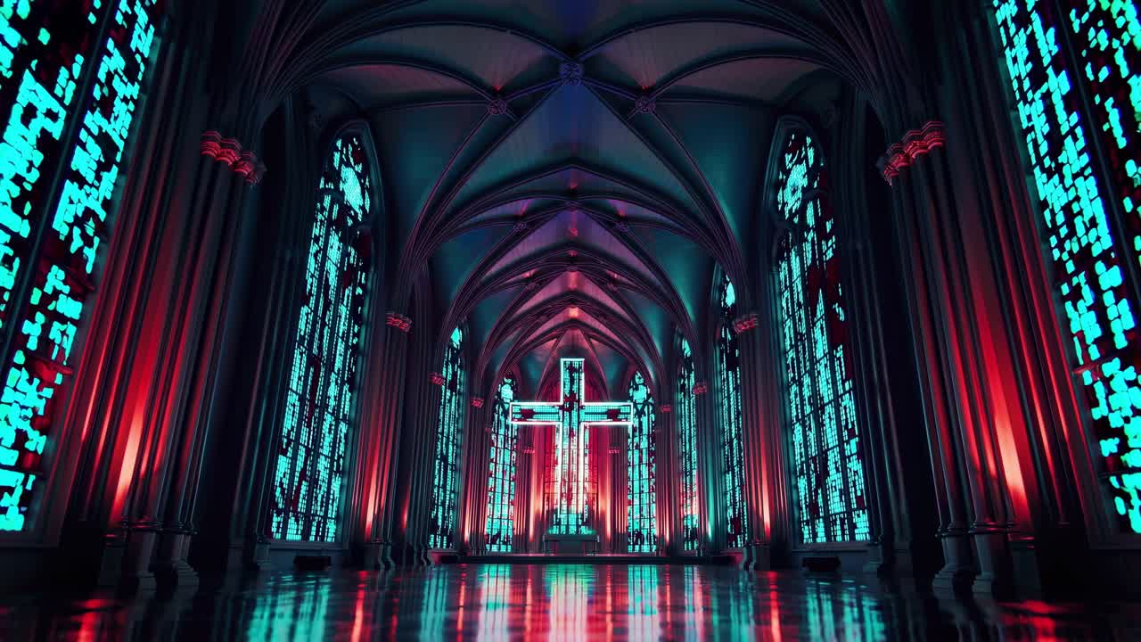 Cyberpunk Gothic Cathedral Interior