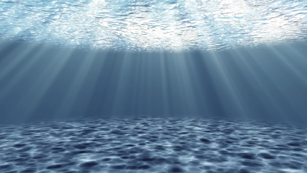 물속을 통과하는 빛의 광선과 함께 조용한 수중 애니메이션 장면
