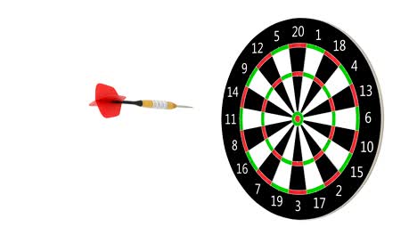 rotating dart arrow hitting bullseye of the target slow motion side view