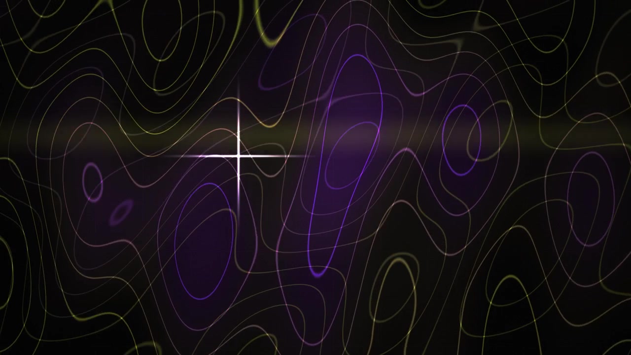Sfondo astratto animato con linee di contorno al neon in movimento e croce di luce