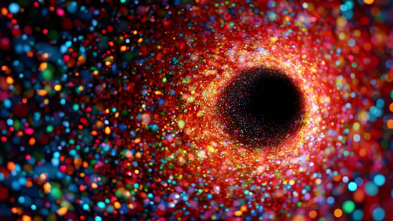 A Captivating Journey Through a Colorful Cosmic Vortex: Exploring the Intricacies of an Expansive Black Hole Surrounded by Shimmering Stars and Vibrant Light Patterns