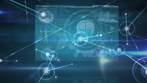 animación de conexiones y datos diversos en pantalla digital azul