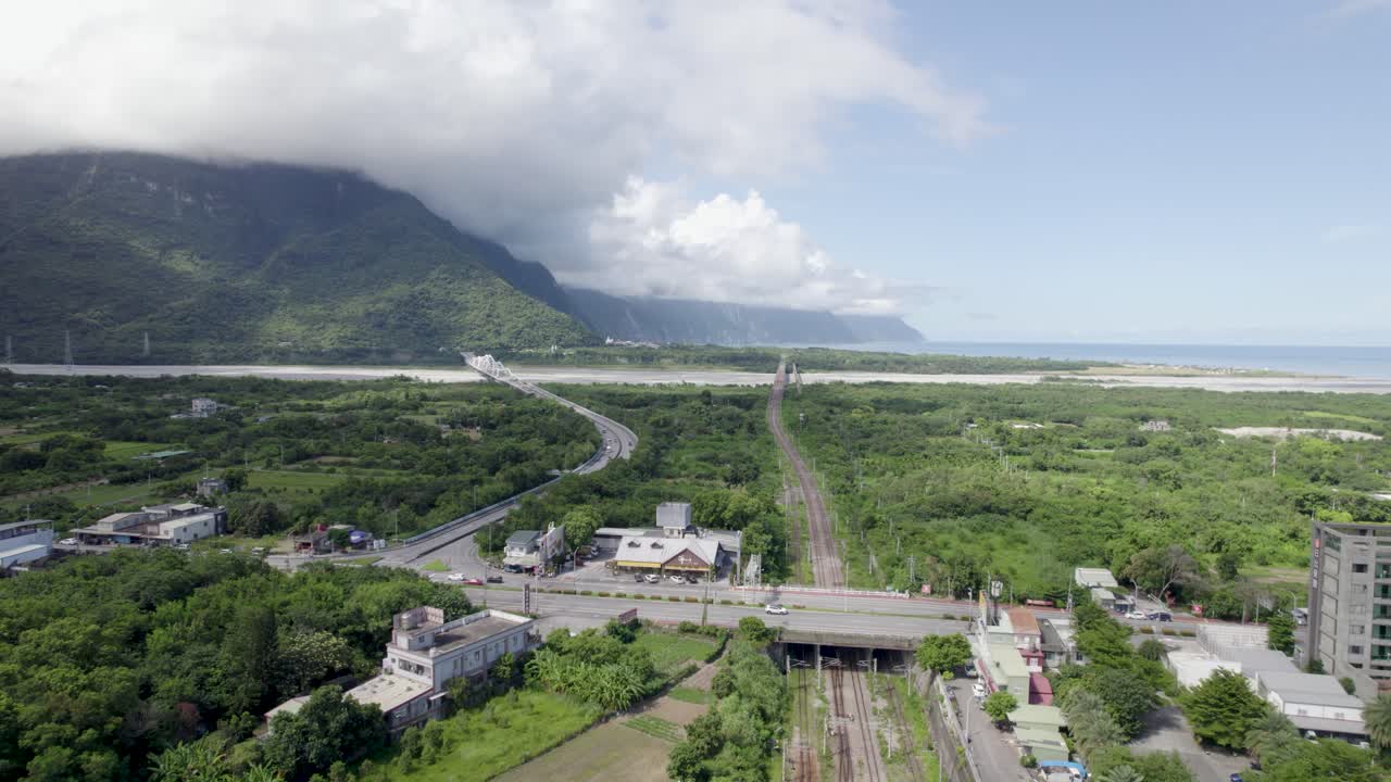 Aerial view of Xincheng Township in Hualien County, Taiwan, entrance to the beautiful Taroko National Park on the east coast of the Island of Taiwan