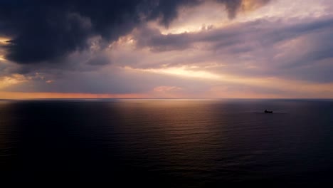 red sunset over the mediterranean sea. flight.