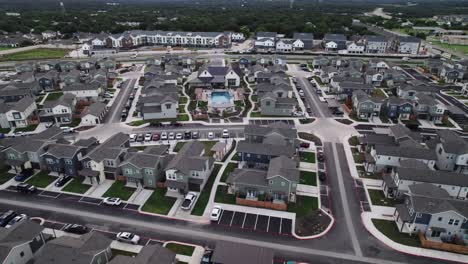 aerial shot of cute suburban home neighborhood townhomes