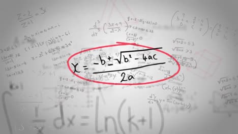 animación de ecuaciones matemáticas y formas geométricas flotando sobre la pizarra