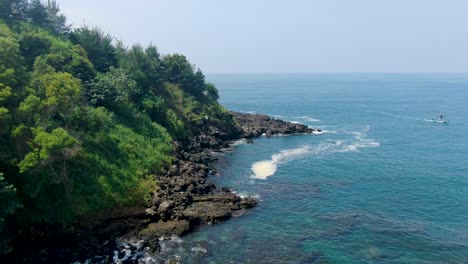 aerial cliff covered by lush green vegetation coast of menganti java indonesia