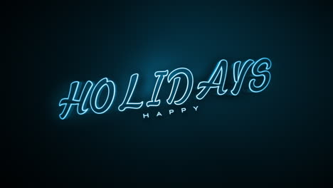 glowing blue happy holidays neon sign on dark background