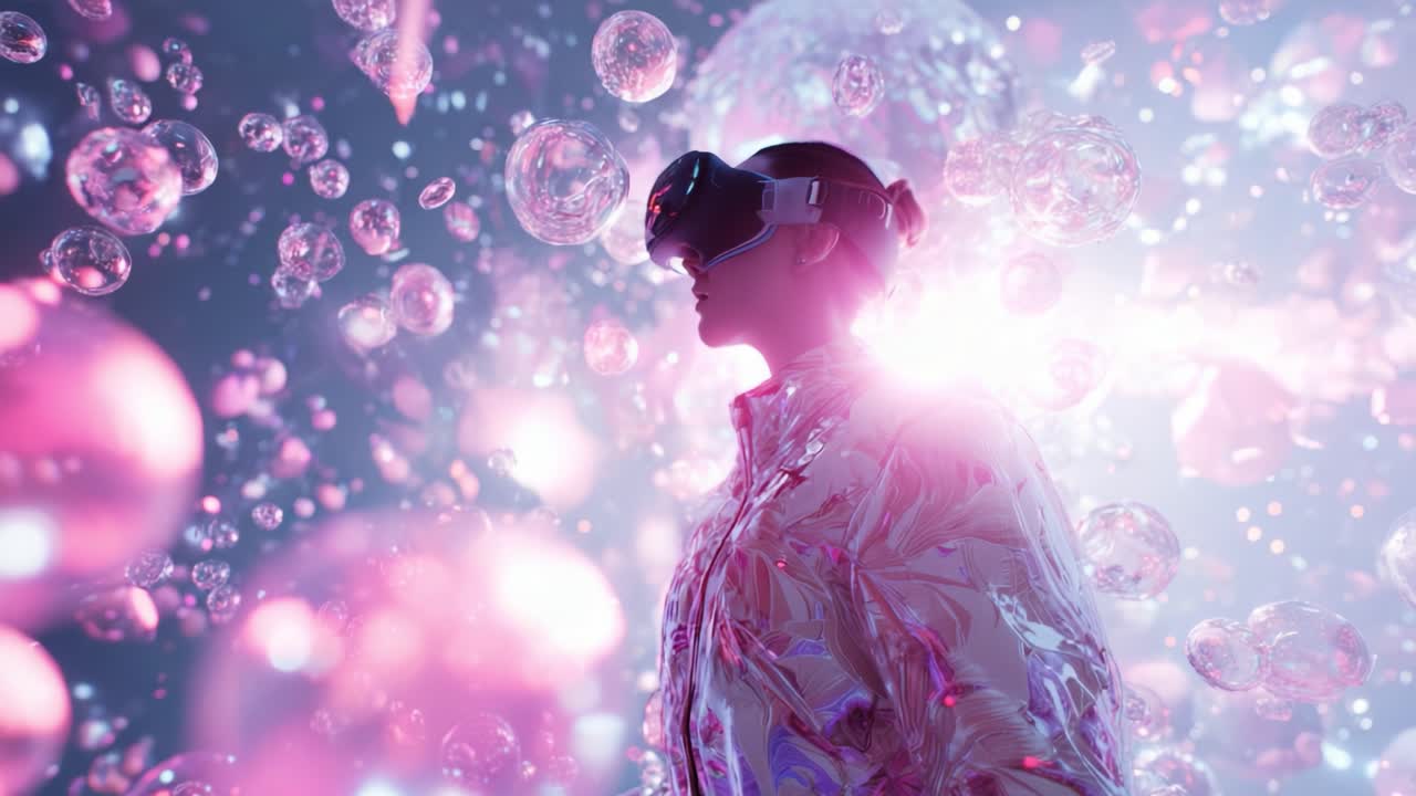 Exploring the Boundaries of Reality: A Futuristic Journey Through Virtual and Augmented Worlds with a Stylishly Dressed Figure Embracing the Digital Experience