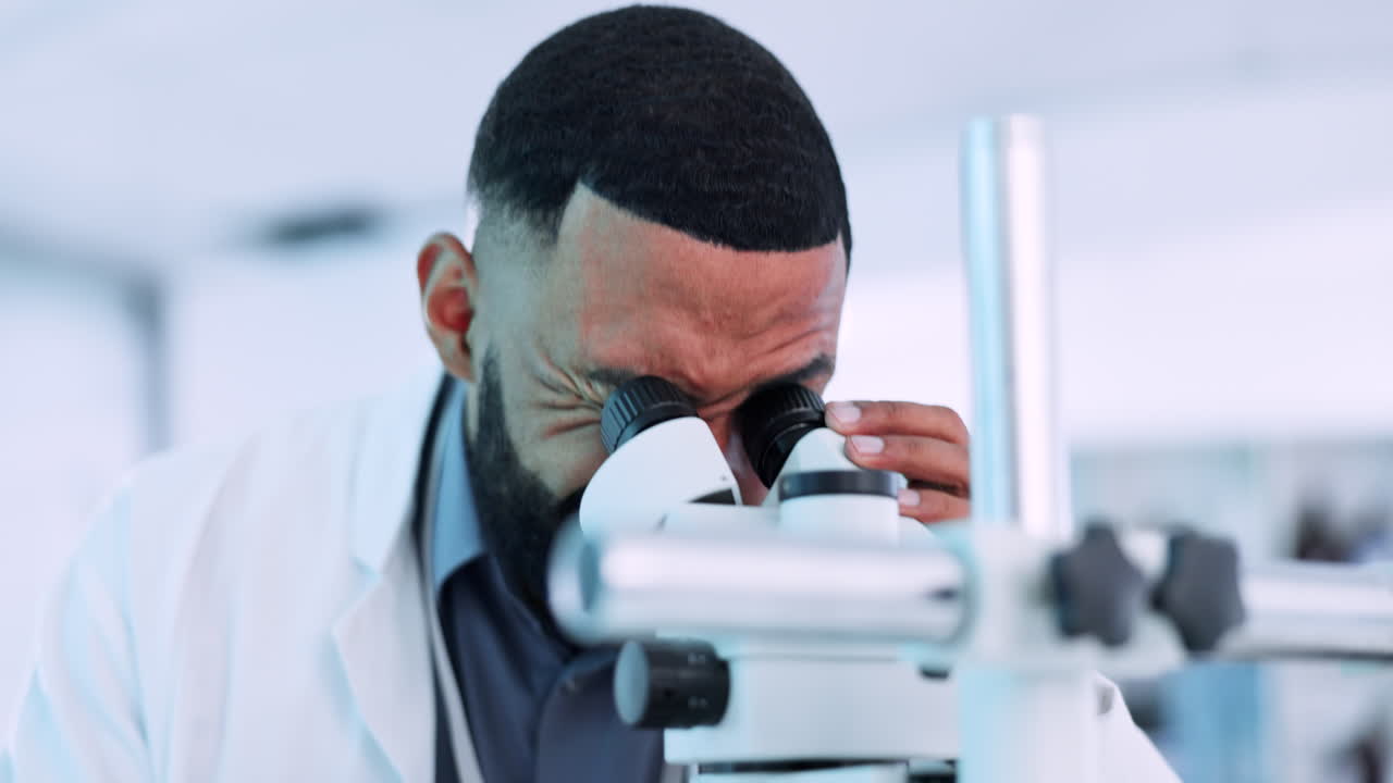 Tablet, microscope and research with a man doctor