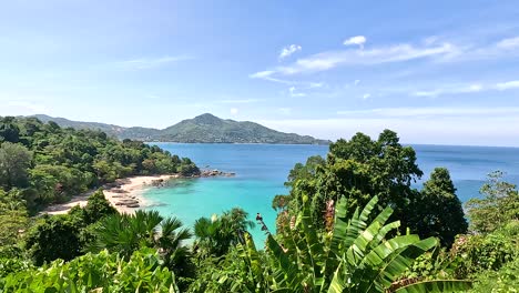 panoramic tropical coastline view from phuket's lush viewpoint