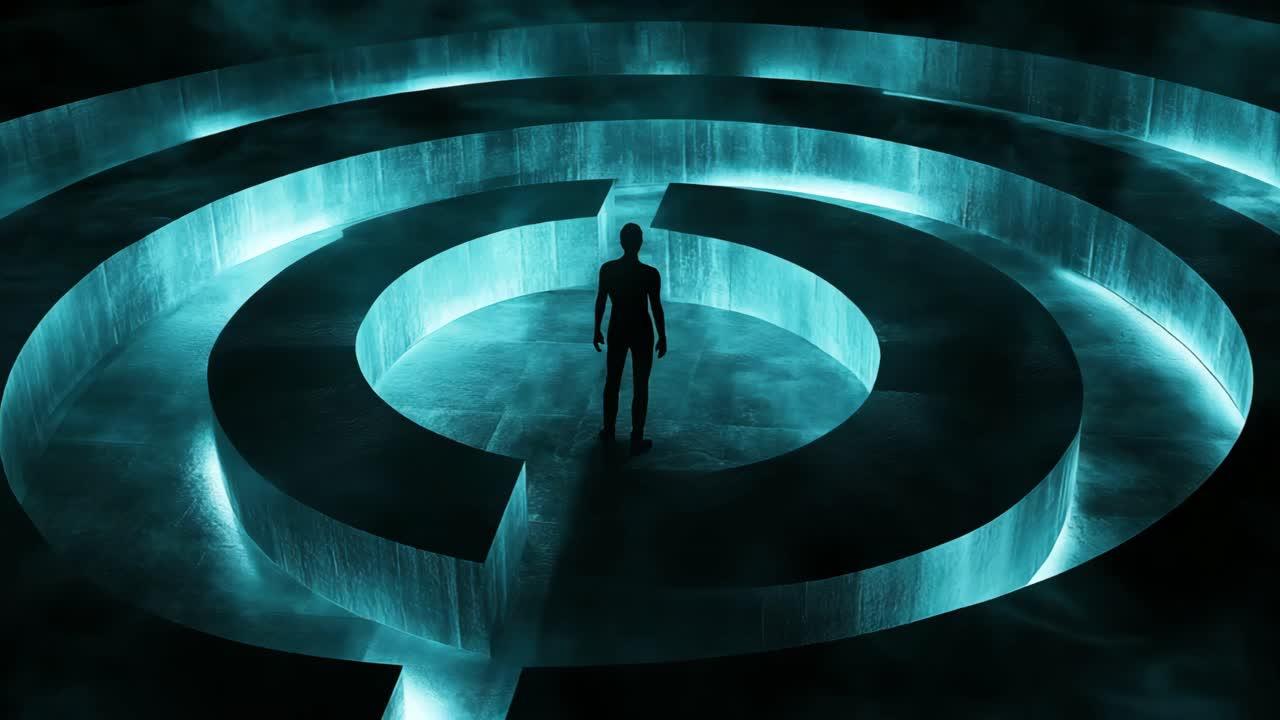 Person in a Teal Spiral Maze
