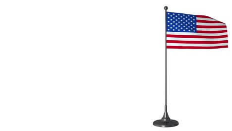 american small flag fluttering on a flagpole. white screen background, alpha channel 4k