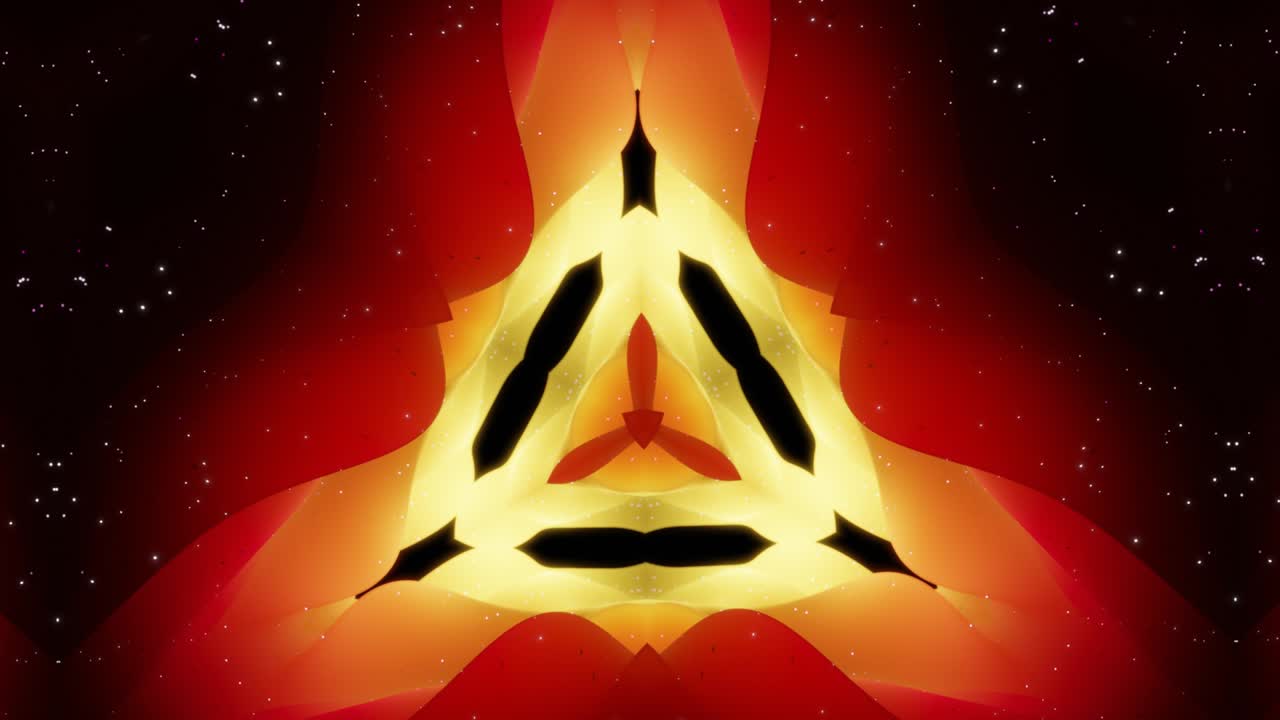 estructuras 3d simétricas abstractas con animación en bucle, gradientes de color rojo amarillo suave. efecto caleidoscopio con ondas fractales abstractas. hermoso fondo abstracto con patrón 3d.