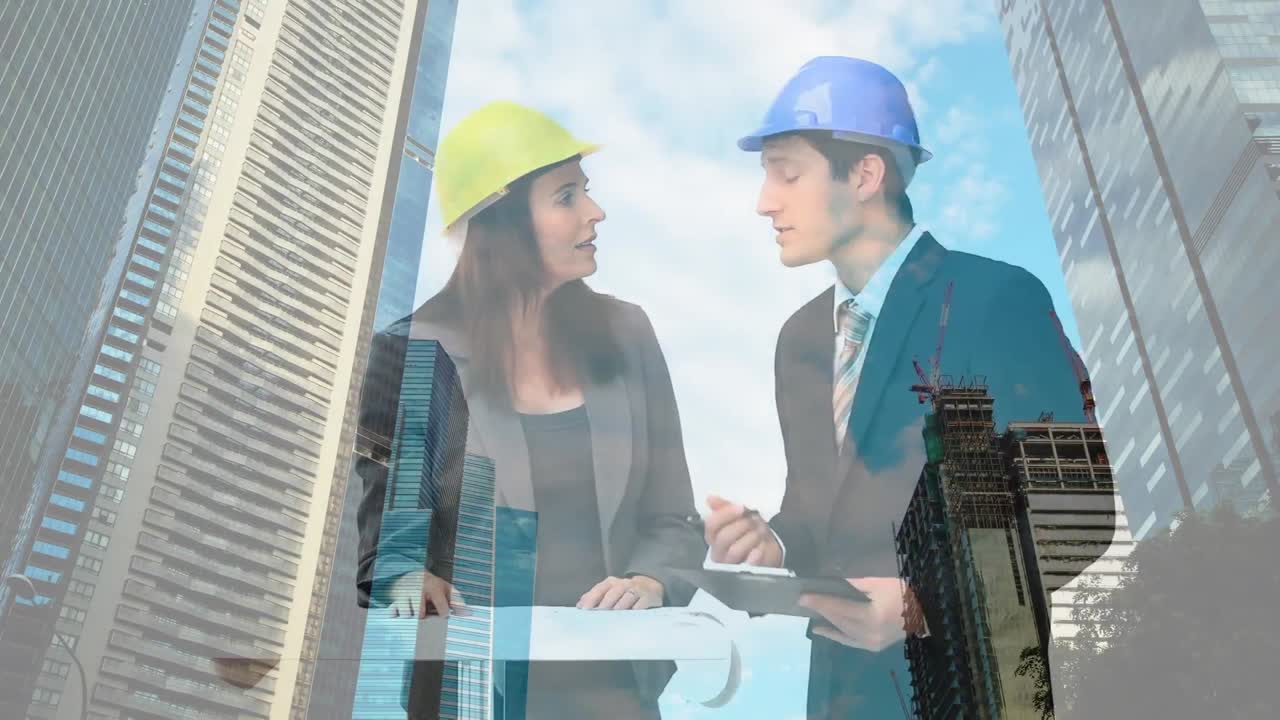 animación del sitio de construcción sobre personas de negocios hablando en la oficina