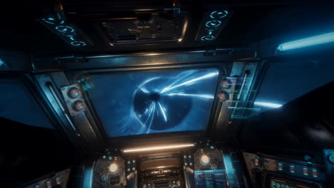 spaceship cockpit view of a wormhole