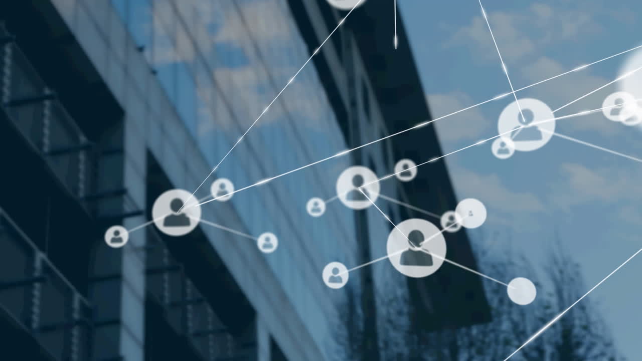 높은 건물을 배경으로 프로필 아이콘의 네트워크