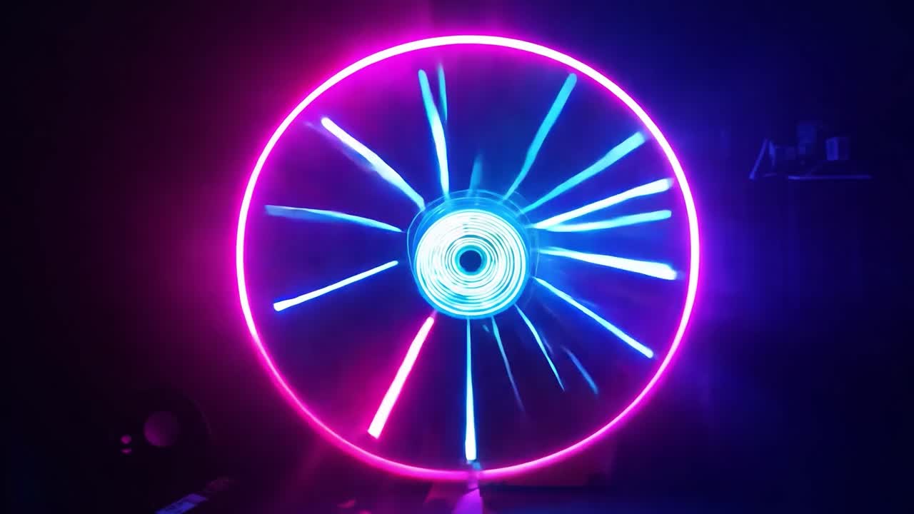 rgb led 팬은 검은 바탕에 색을 바꾸며 활기찬 색조의 눈에 띄는 시각적 디스플레이를 만니다.