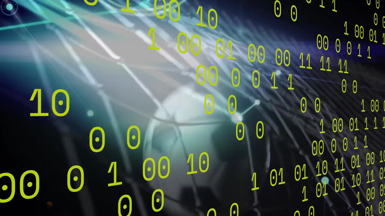 Animation of binary code over connections on navy background
